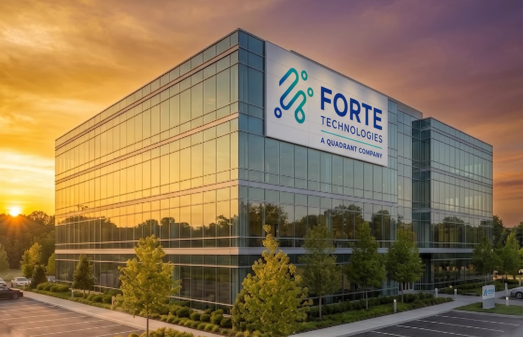 FORTE Technologies corporate building at sunset